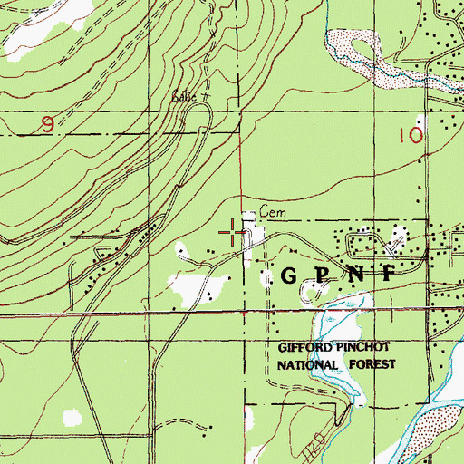 Topographic Map of Evergreen Cemetery, WA