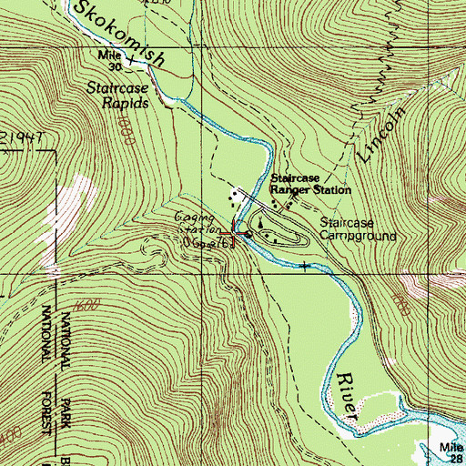 Topographic Map of Staircase Campground, WA