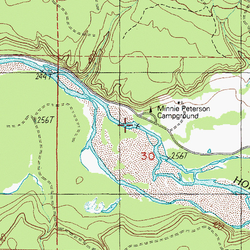 Topographic Map of Minnie Peterson Campground, WA