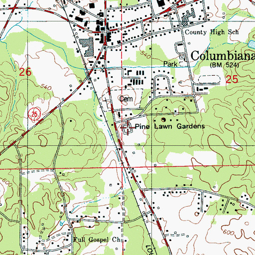 Topographic Map of Pine Lawn Gardens Cemetery, AL
