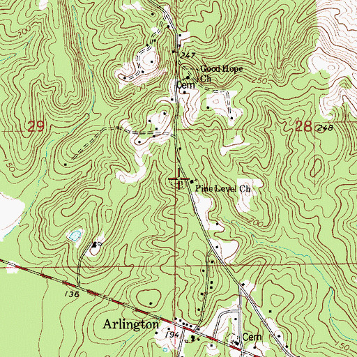 Topographic Map of Pine Level Church, AL