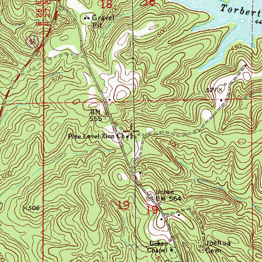 Topographic Map of Pine Level Zion Church, AL