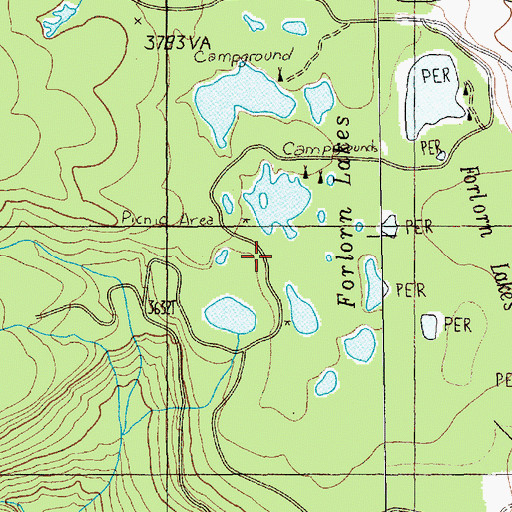Topographic Map of Forlorn Lakes Campground, WA