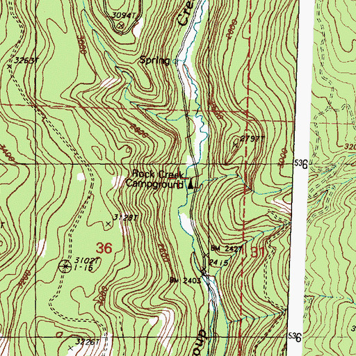 Topographic Map of Rock Creek Campground, WA