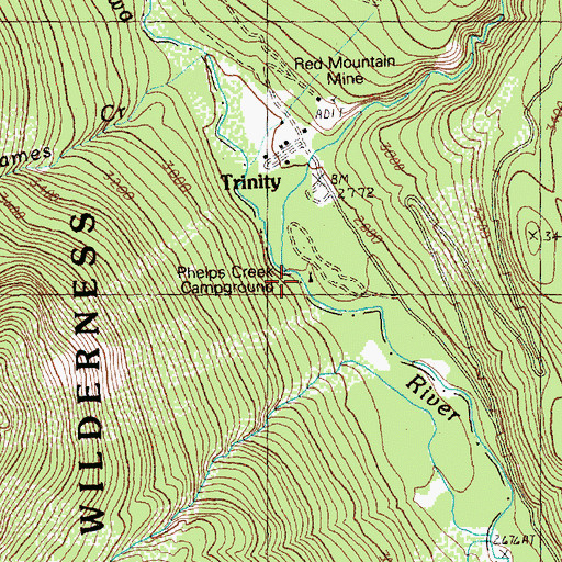 Topographic Map of Phelps Creek Campground, WA