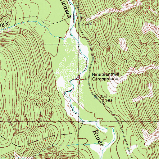 Topographic Map of Nineteenmile Campground, WA