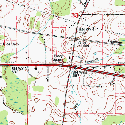 Topographic Map of Piney Chapel Church of Christ, AL