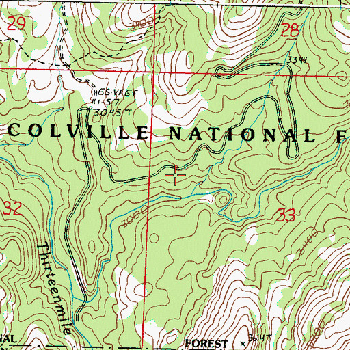 Topographic Map of Thirteenmile Road, WA