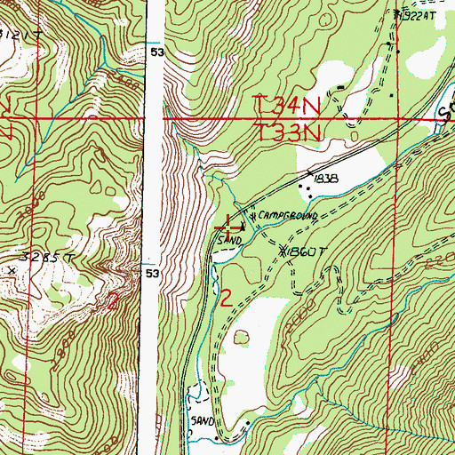 Topographic Map of Twentyone Mile Campground, WA