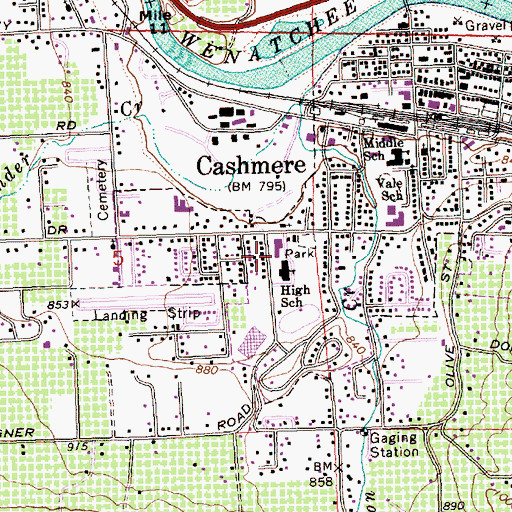 Topographic Map of Cashmere Middle School, WA