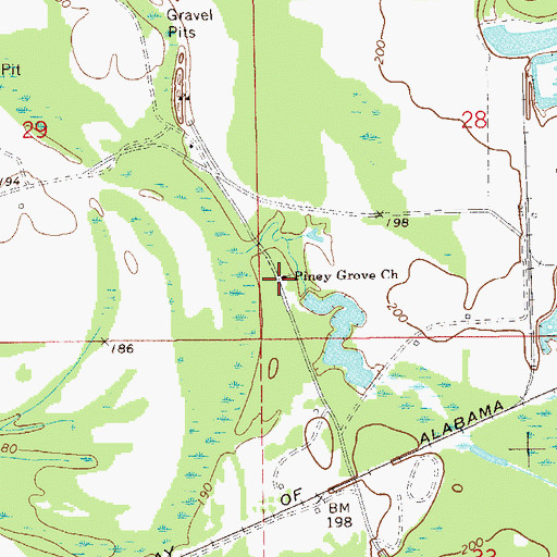Topographic Map of Piney Grove Church, AL