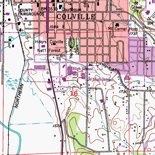 Topographic Map of Colville Junior High School, WA