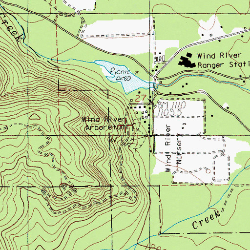 Topographic Map of Wind River Arboretum, WA