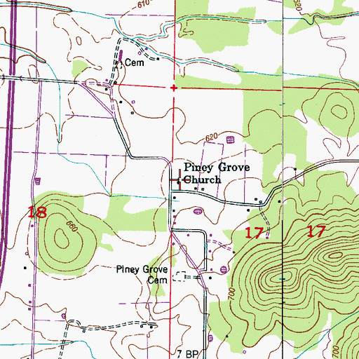 Topographic Map of Piney Grove Christian Church, AL