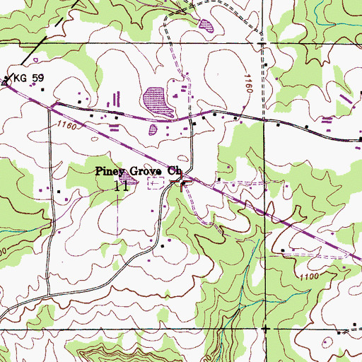 Topographic Map of Piney Grove Church, AL