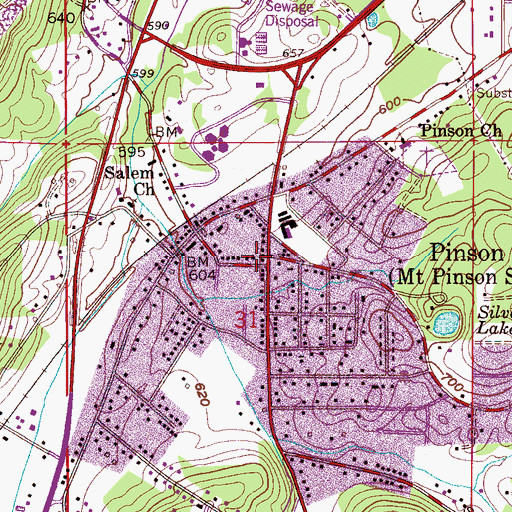 Topographic Map of Pinson, AL