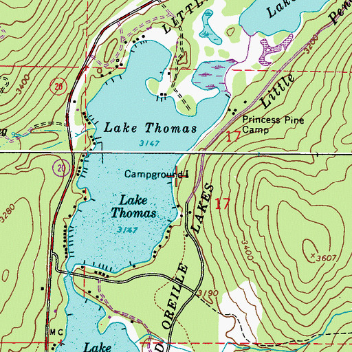 Topographic Map of Lake Thomas Campground, WA