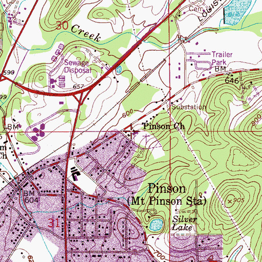 Topographic Map of Pinson United Methodist Church, AL