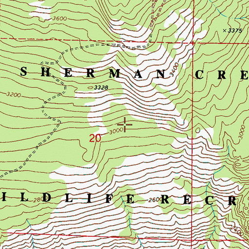 Topographic Map of Sherman Creek State Wildlife Recreation Area, WA