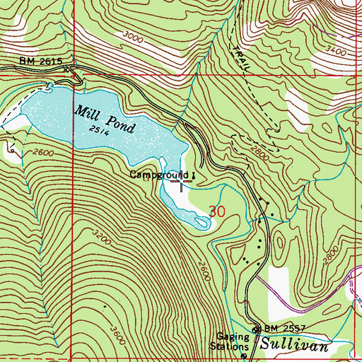 Topographic Map of Mill Pond Campground, WA