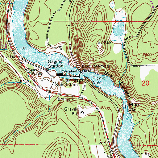Topographic Map of Box Canyon Dam Viewpoint, WA