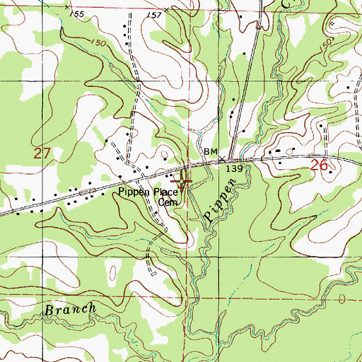 Topographic Map of Pippen Place Cemetery, AL