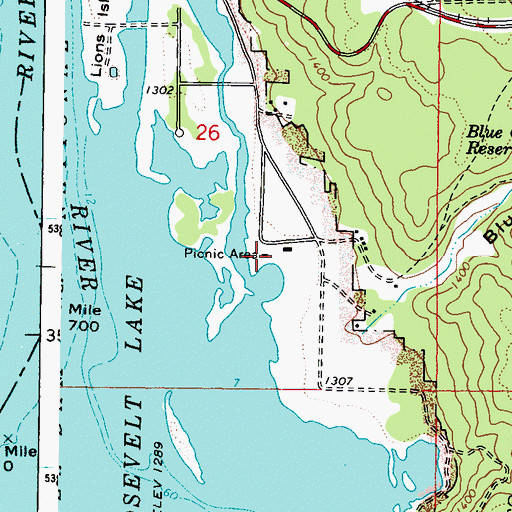 Topographic Map of Old Kettle Falls Recreation Site, WA