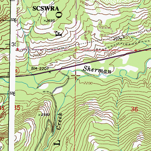 Topographic Map of Canyon Creek Campground, WA
