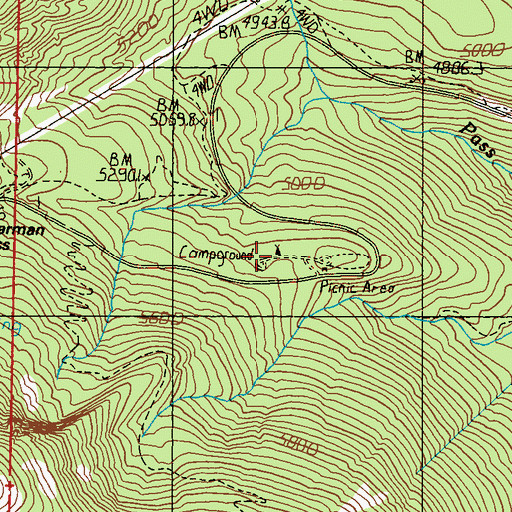 Topographic Map of Sherman Pass Campground, WA