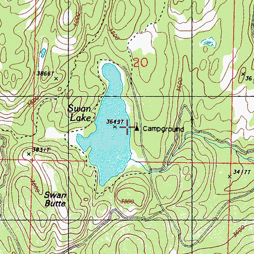 Topographic Map of Swan Lake Campground, WA