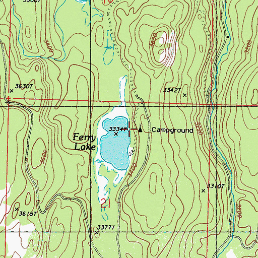 Topographic Map of Ferry Lake Campground, WA