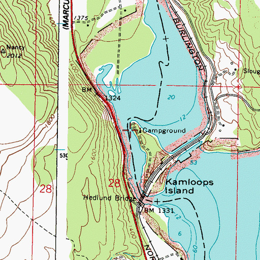 Topographic Map of Kamloops Island Campground, WA