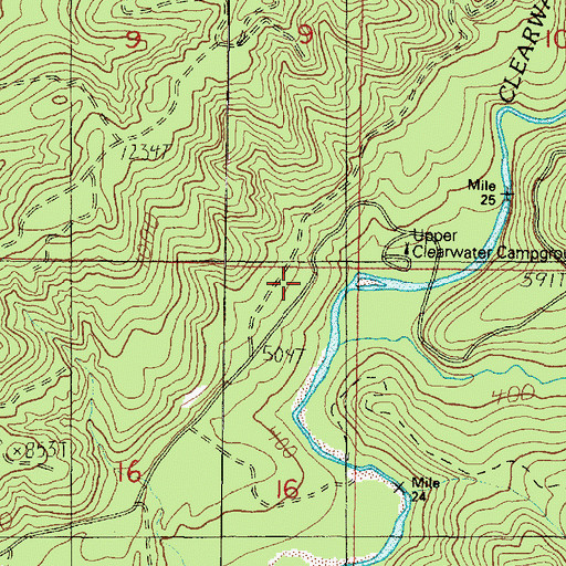 Topographic Map of Upper Clearwater Campground, WA