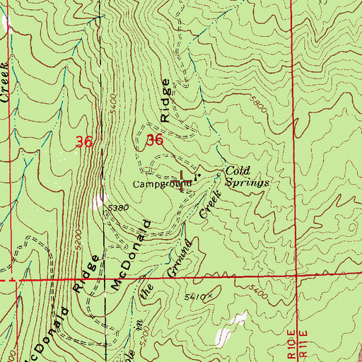 Topographic Map of Cold Springs Campground, WA