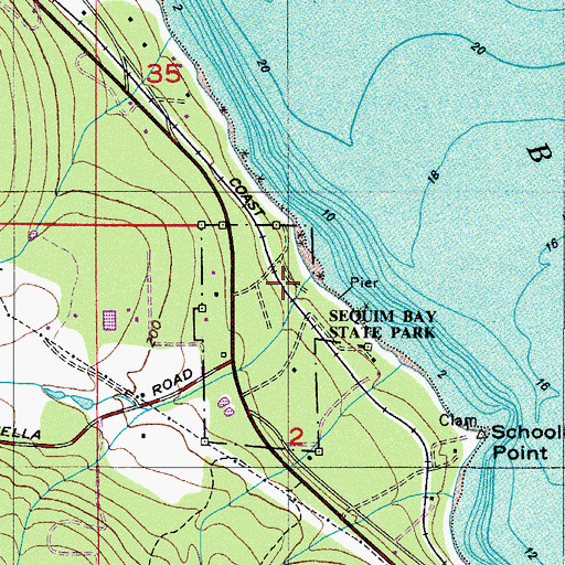 Topographic Map of Sequim Bay State Park Campground, WA