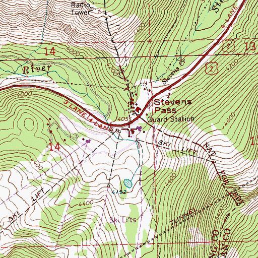 Topographic Map of Steven Pass Org Site, WA