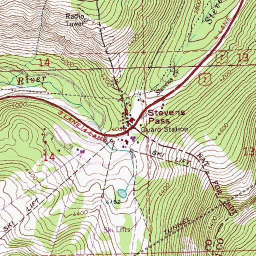 Topographic Map of Stevens Pass Guard Station, WA