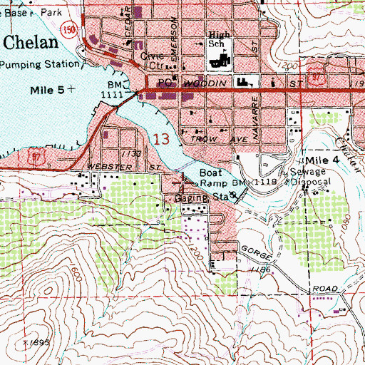 Topographic Map of Chelan River Boat Launch, WA