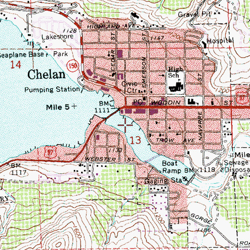 Topographic Map of Chelan Riverwalk Park, WA