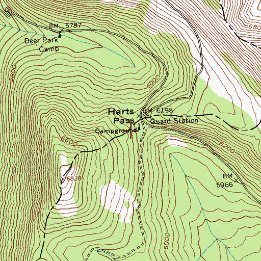 Topographic Map of Harts Pass Trailhead, WA