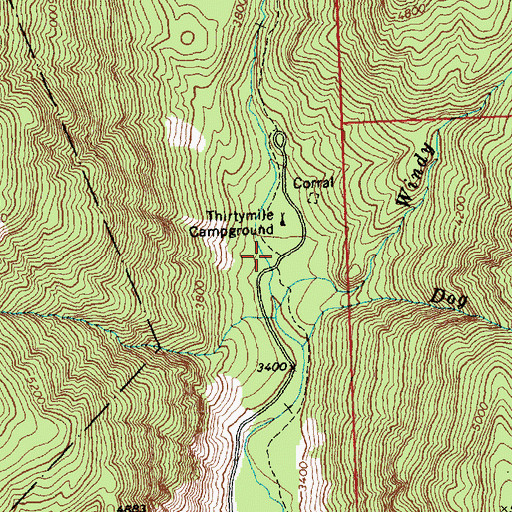 Topographic Map of Thirtymile Trailhead, WA