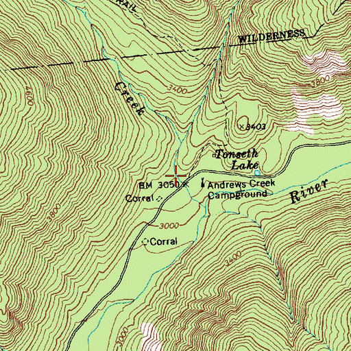 Topographic Map of Andrews Creek Trailhead, WA