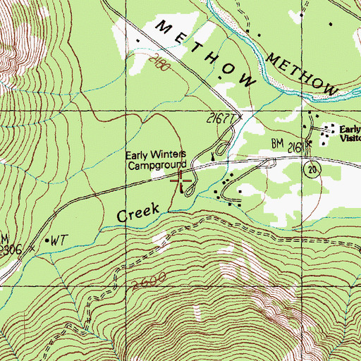 Topographic Map of Early Winters Campground, WA