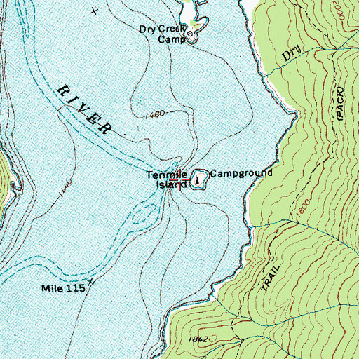 Topographic Map of Tenmile Island Campground, WA