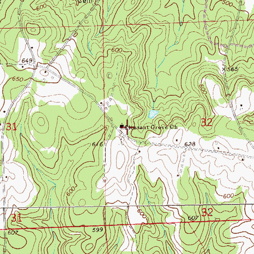 Topographic Map of Pleasant Grove Baptist Church, AL