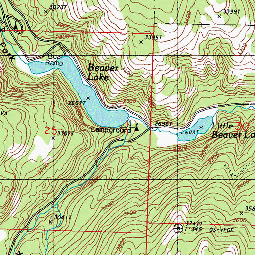 Topographic Map of Beaver Lake Campground, WA