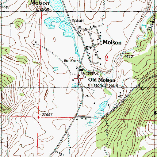 Topographic Map of Old Molson (historical), WA