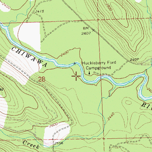 Topographic Map of Huckleberry Ford, WA