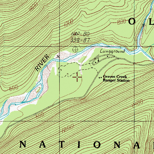 Topographic Map of Graves Creek Campground, WA