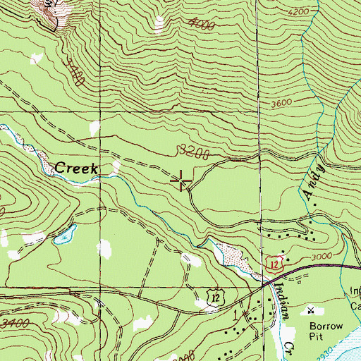 Topographic Map of Indian Creek Corrals, WA